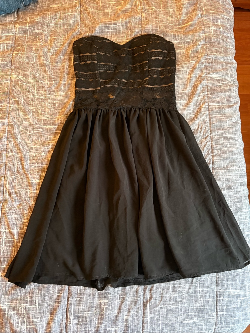 Eclipse Black Strapless Lace Bodice A-Line Dress
